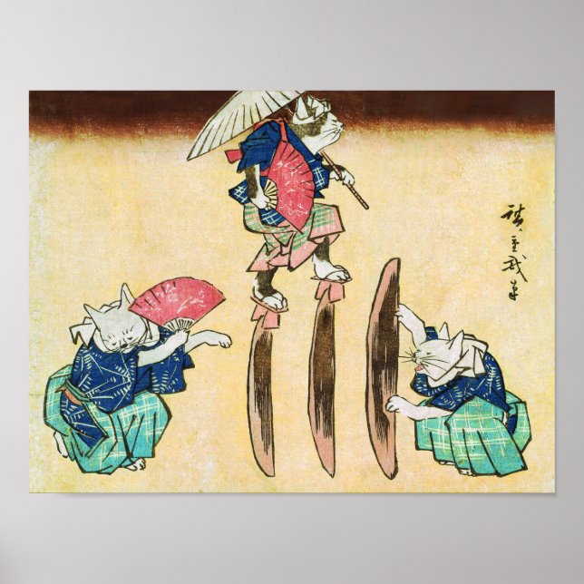 Affiche Acrobat Cat, Hiroshige, Ukiyo-e (Devant)