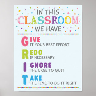 Affiche Acronyme de GRIT en classe croissance de l'esprit