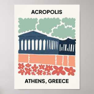 Affiche Acropole Athènes Grèce Voyage abstrait art floral
