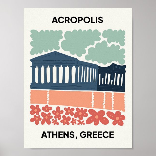 Affiche Acropole Athènes Grèce Voyage abstrait art floral (Devant)