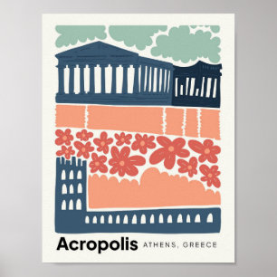 Affiche Acropole Athènes Grèce Voyage abstrait art floral