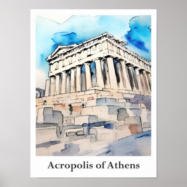 Affiche Acropole d'Athènes Grèce Aquarelle Voyage (Devant)