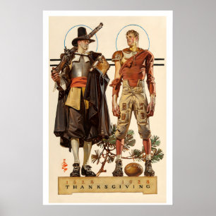 Affiche Action de grâce 1628-1928 - Pèlerin et Football