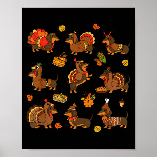 Affiche Action de grâce Dachshund Drôle Dinde Chien Wiener