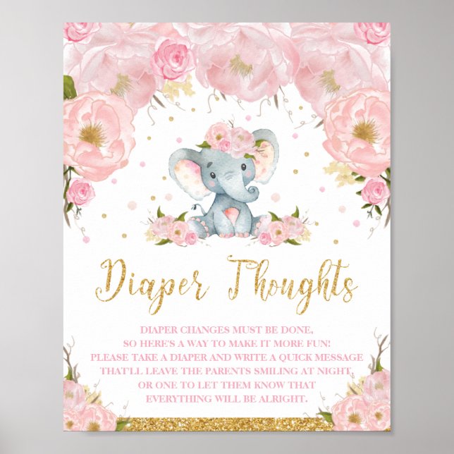 Affiche Activité Baby Shower Éléphant Idées de Couches (Devant)