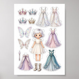 Affiche Activité de découpage de poupées en papier de fées