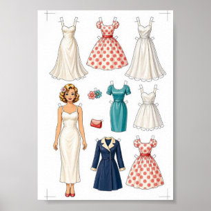 Affiche Activité de découpage de poupées en papier vintage