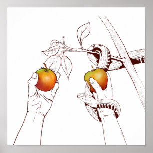 Affiche Adam et Eve avec le serpent