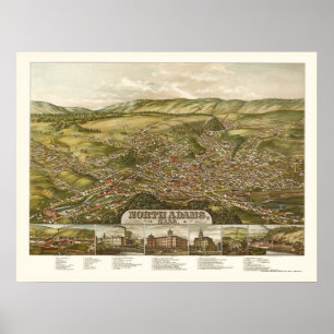 Affiche Adams du nord, carte panoramique de mA - 1881