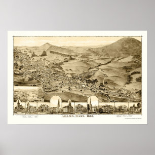 Affiche Adams, MA Carte panoramique - 1882