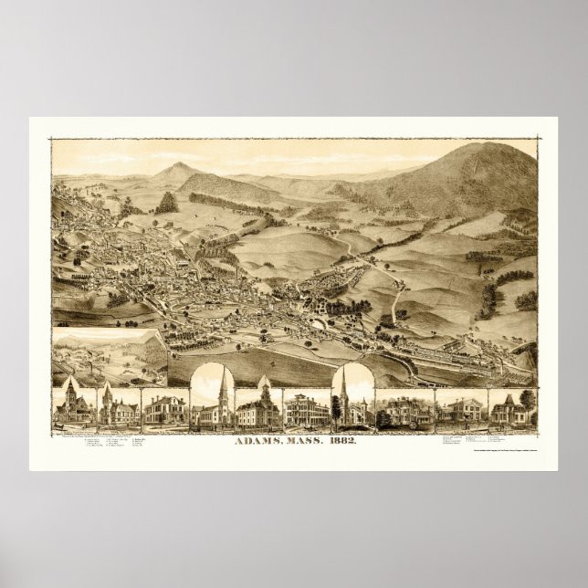 Affiche Adams, MA Carte panoramique - 1882 (Devant)
