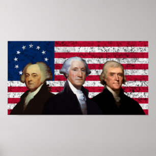 Affiche Adams, Washington, et drapeau de Jefferson - de