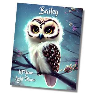 Affiche Add Name Text, Baby Owl Glowing in the Tree, Blue