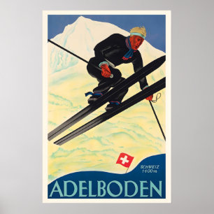 Affiche Adelboden Suisse Suisse Bernois Ski Hiver