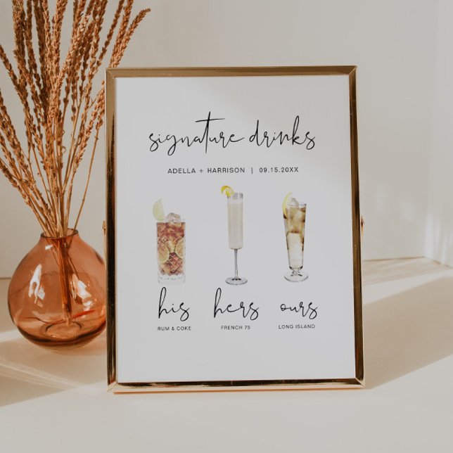 Affiche ADELLA Minimal Watercolor Cocktail Signature Boiss (Créateur téléchargé)