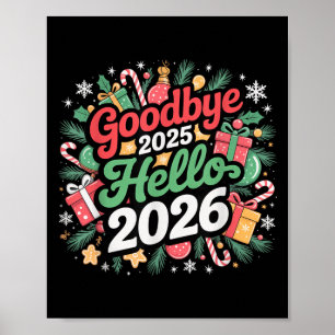 Affiche Adieu 2025 Bonjour 2026 Joyeux Noël Heureux Nouvea