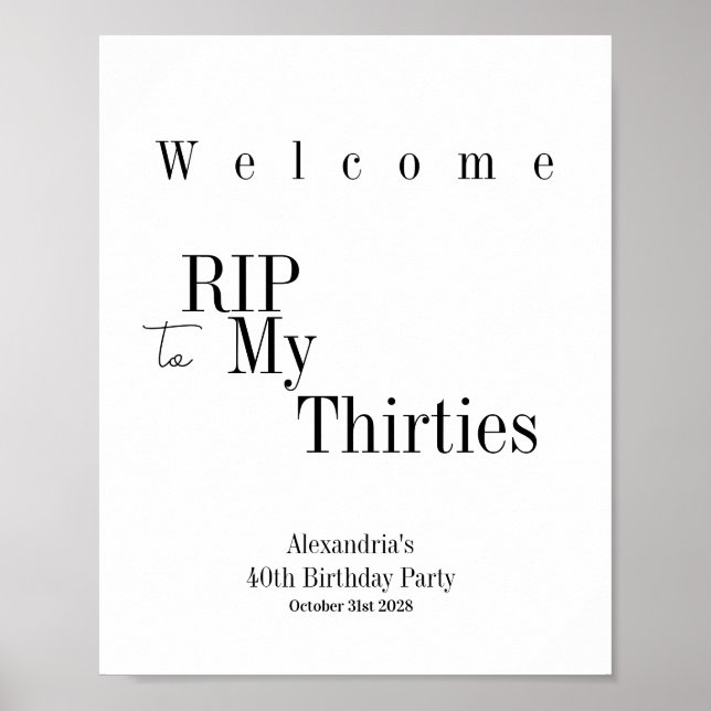 Affiche Adieu les 30 ans Fête 40 ans de naissance Bienvenu (Devant)