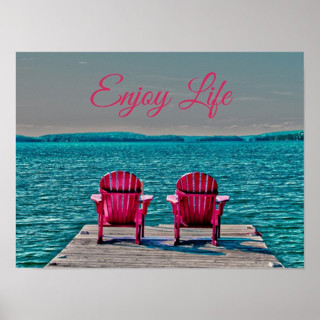 Affiche Adirondack Chaises De Plage Rustique Turquoise Pro (Devant)