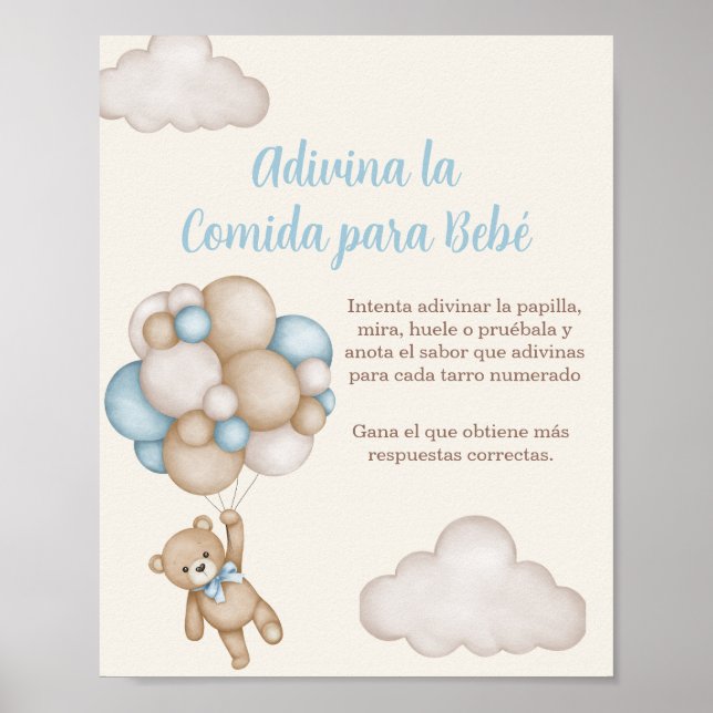 Affiche Adivina la comida para Bebé Baby shower Garçon (Devant)
