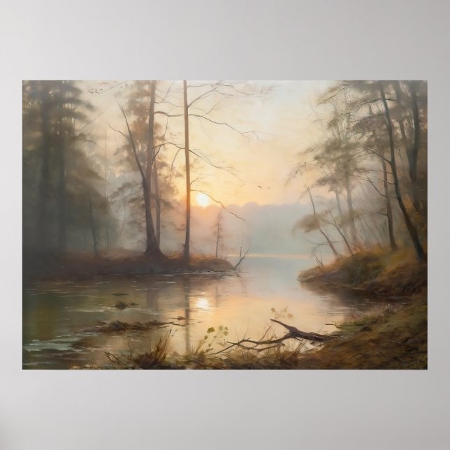 Affiche Admirer le lever du soleil sur la rivière (Devant)