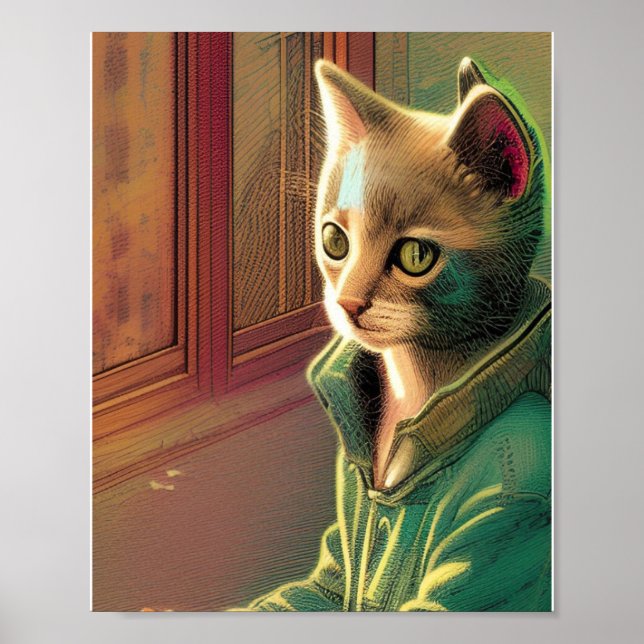 Affiche Ado chatte vert pull urbain alien (Devant)