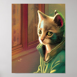 Affiche Ado chatte vert pull urbain alien