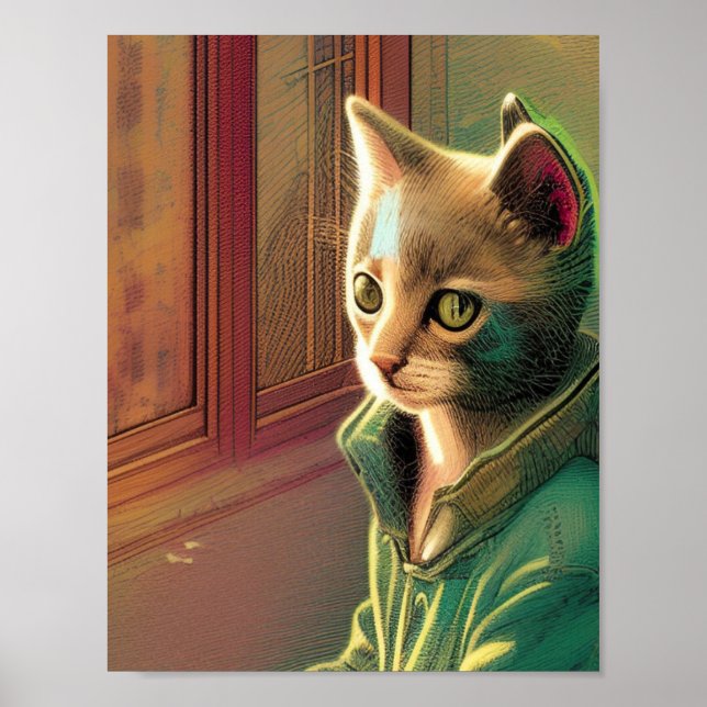 Affiche Ado chatte vert pull urbain alien (Devant)