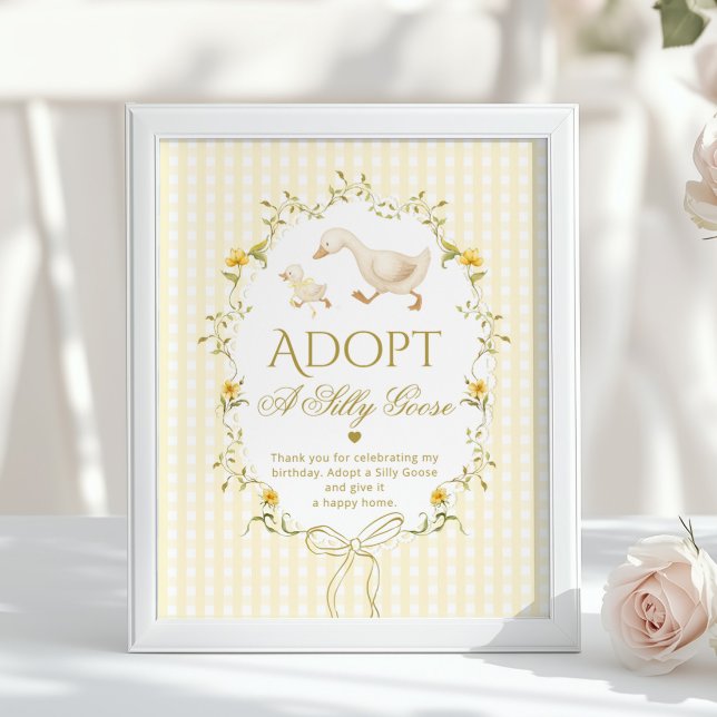 Affiche Adopt A silly Goose 1st Birthday Yellow Gingham (Créateur téléchargé)