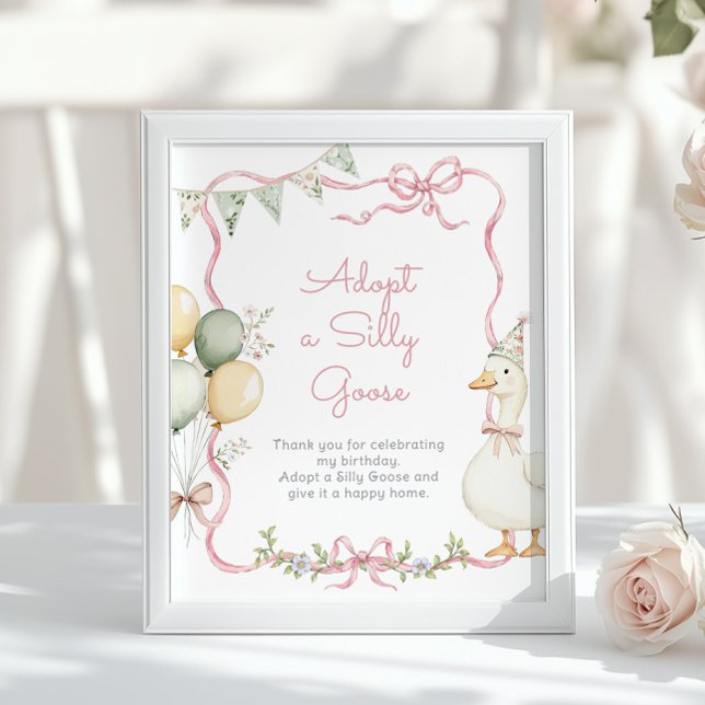 Affiche Adopt a Silly Goose Whimsical Pink girl Birthday (Créateur téléchargé)