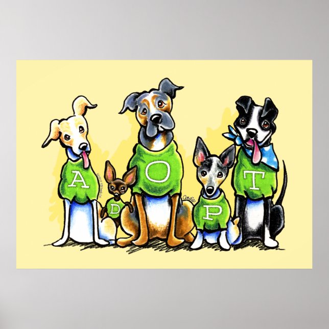 Affiche Adopter des chiens d'abri Tee - shirts verts pense (Devant)