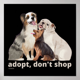 Affiche ADOPTER NE PAS SHOP sauver les animaux secourir le