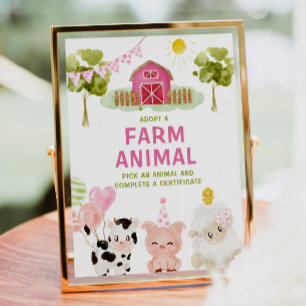 Affiche Adopter un animal de ferme Barnyard Girl Birthday
