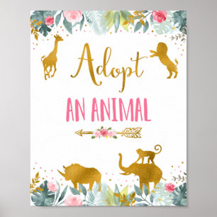 Affiche Adopter un animal rose or Safari signe d'anniversa