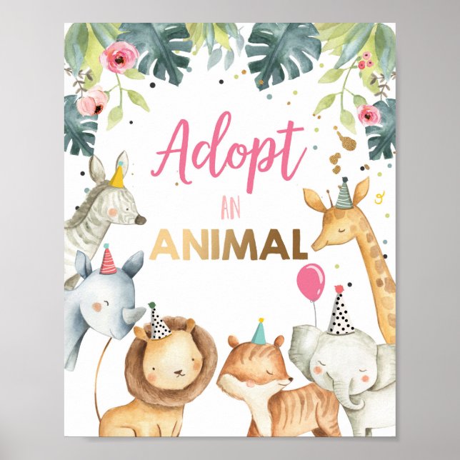 Affiche Adopter un animal Safari Animaux Panneau de la tab (Devant)