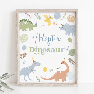 Affiche Adopter Un Dinosaure Blue Boy Boho Anniversaire