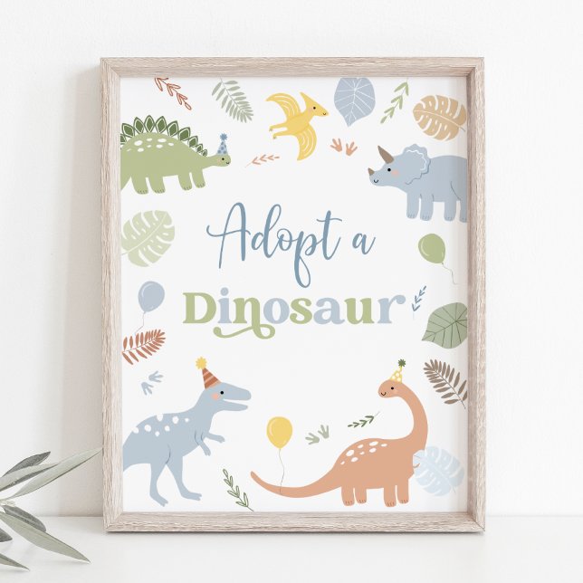Affiche Adopter Un Dinosaure Blue Boy Boho Anniversaire (Stomp, chomp, and roar! Adorable boho dinosaur birthday theme 🦖🎈)
