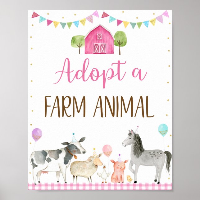 Affiche Adopter un signe d'anniversaire d'animal de ferme (Devant)