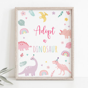 Affiche Adopter Un Signe D'Anniversaire Dinosaur Boho Rose