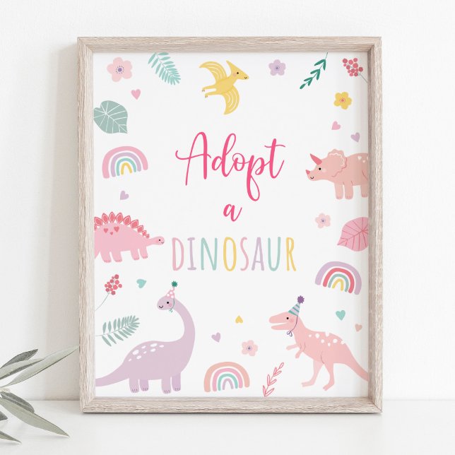 Affiche Adopter Un Signe D'Anniversaire Dinosaur Boho Rose (Créateur téléchargé)