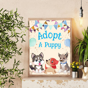Affiche Adopter un signe de fête d'anniversaire de chiot
