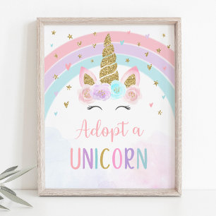 Affiche Adopter Un Symbole De Fête D'Anniversaire Unicorn