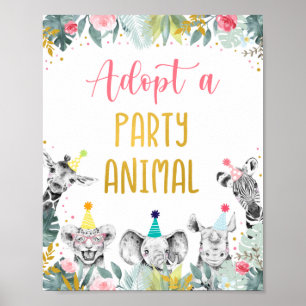 Affiche Adopter Une Partie Animal Rose Or Signal Anniversa