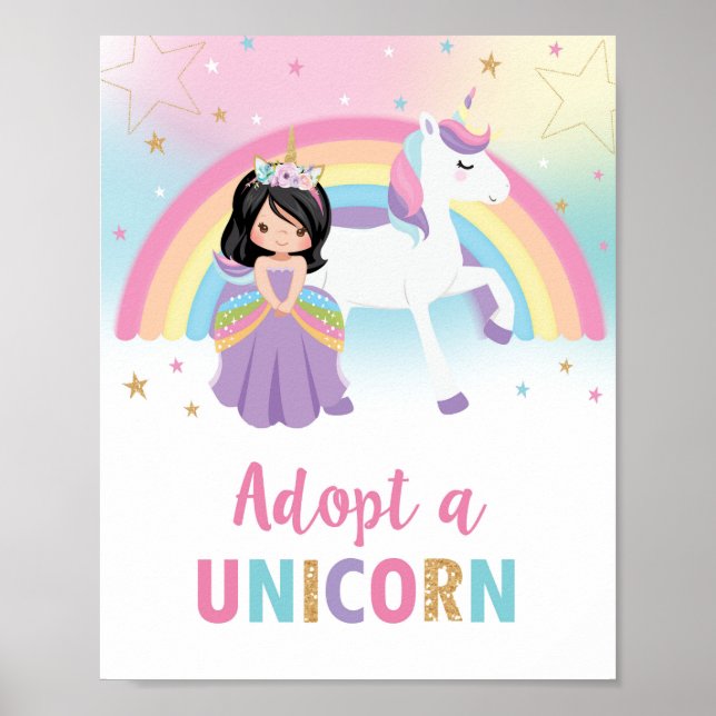 Affiche Adopter une princesse Unicorn et un signe d'annive (Devant)