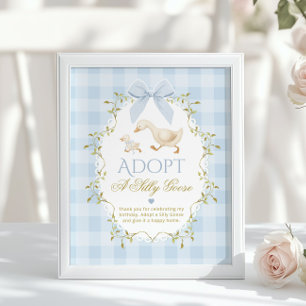 Affiche Adoptez une oie idiote bleu Gingham 1er anniversai