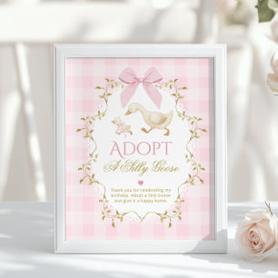 Affiche Adoptez une oie idiote rose Gingham 1er anniversai