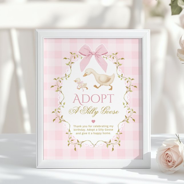Affiche Adoptez une oie idiote rose Gingham 1er anniversai (Créateur téléchargé)