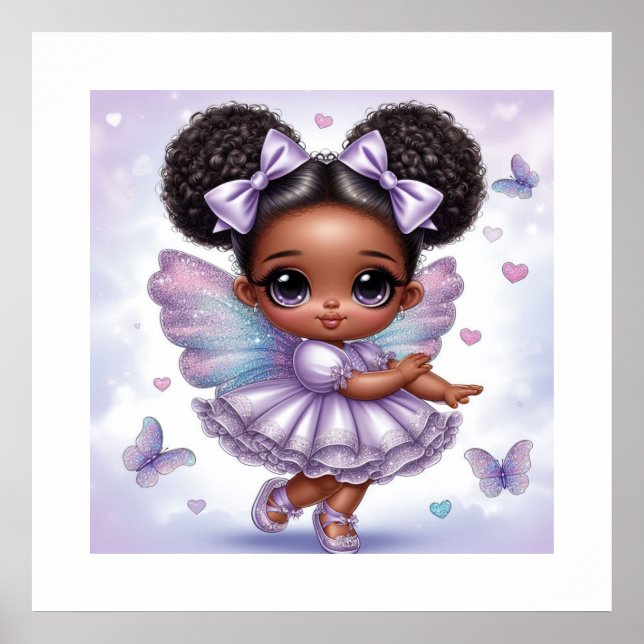 Affiche Adorable Afro Puff Bébé Fille Pastel Violet (Devant)