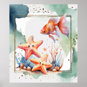 Affiche Adorable Amis sous-marins Poisson et Starfish