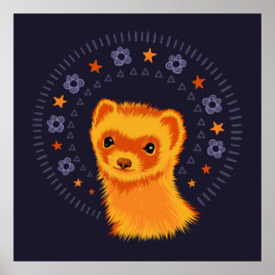 Affiche adorable animal à la tête de furet mignonne