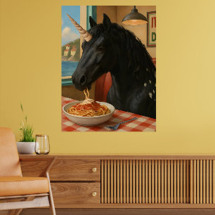 Affiche Adorable Appaloosa Unicorne Manger Pâtes